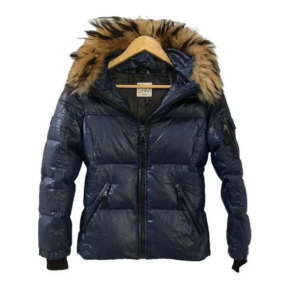 SAM Womens Down Puffer Jacket  Black Raccoon Fur Trimmed Size XXS MSRP 450 - Picture 2 of 13